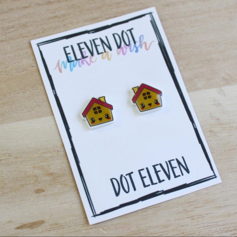 Green Kawaii New Home Sweet House Stud Earrings